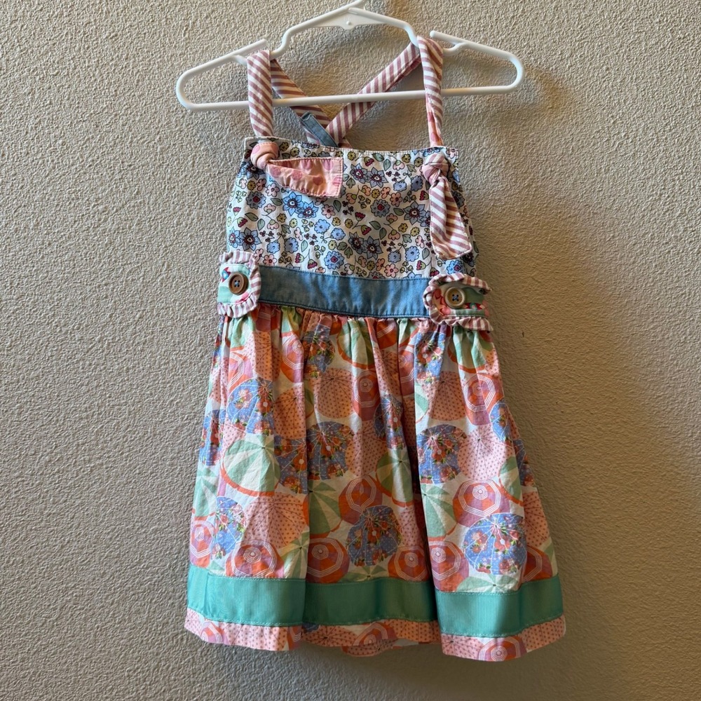 Matilda Jane Girls Floral Umbrella Mixed Print Dress Sleeveless Pink Blue 2T